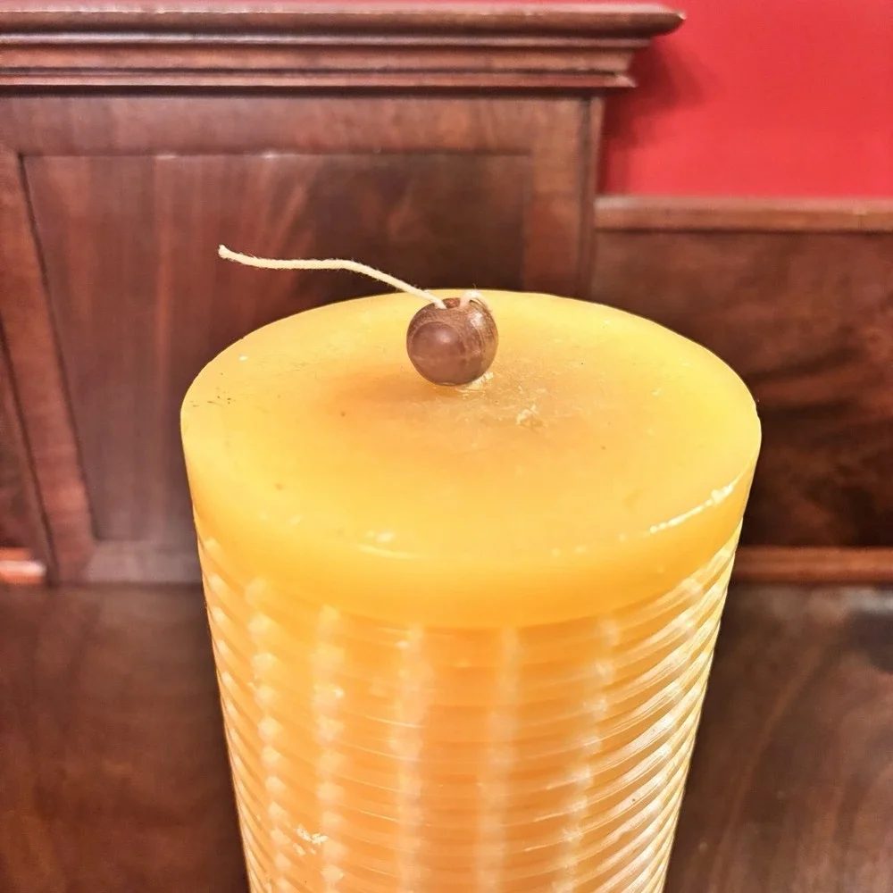 Pier 1 Imports Yellow Ribbed Pillar Candle Large 8